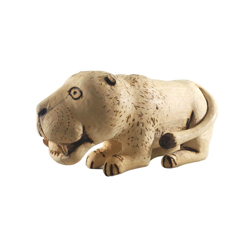 Large Primitive Carved Wood Sculpture Lion Lioness Puma Folk Art Carving Animal